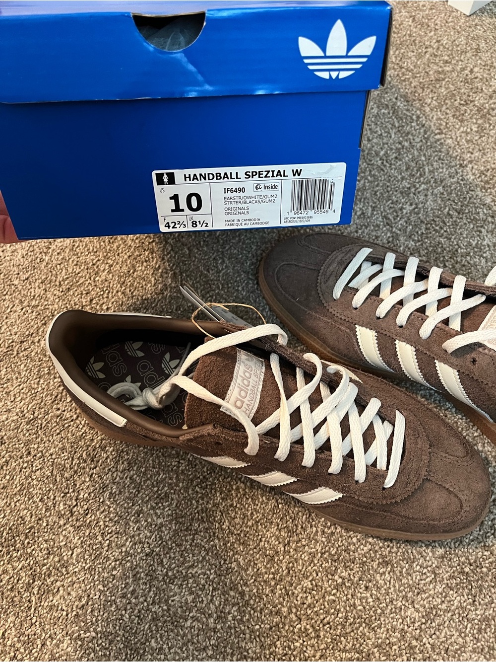 Adidas Handball Spezial Original Suede Sneakers - Gum Sole Brown & White - Picture 3 of 16